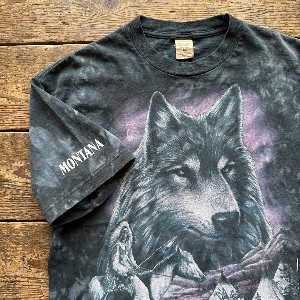 The Mountain American Spirit Wolf Native American Chief Horse TIE DYE T Shirt XL